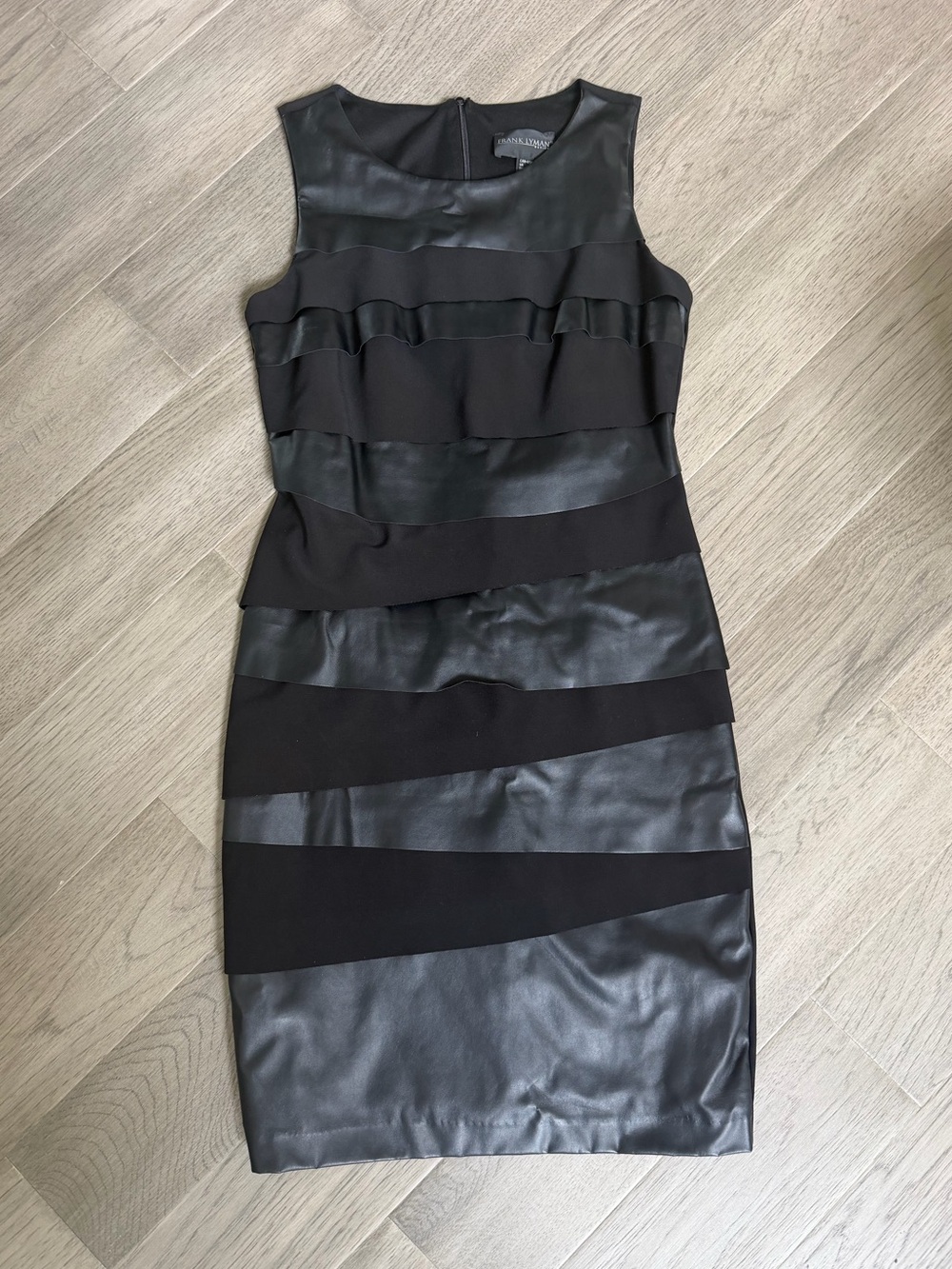 Frank Lyman Black Faux Leather Panel Sheath Dress Size 6